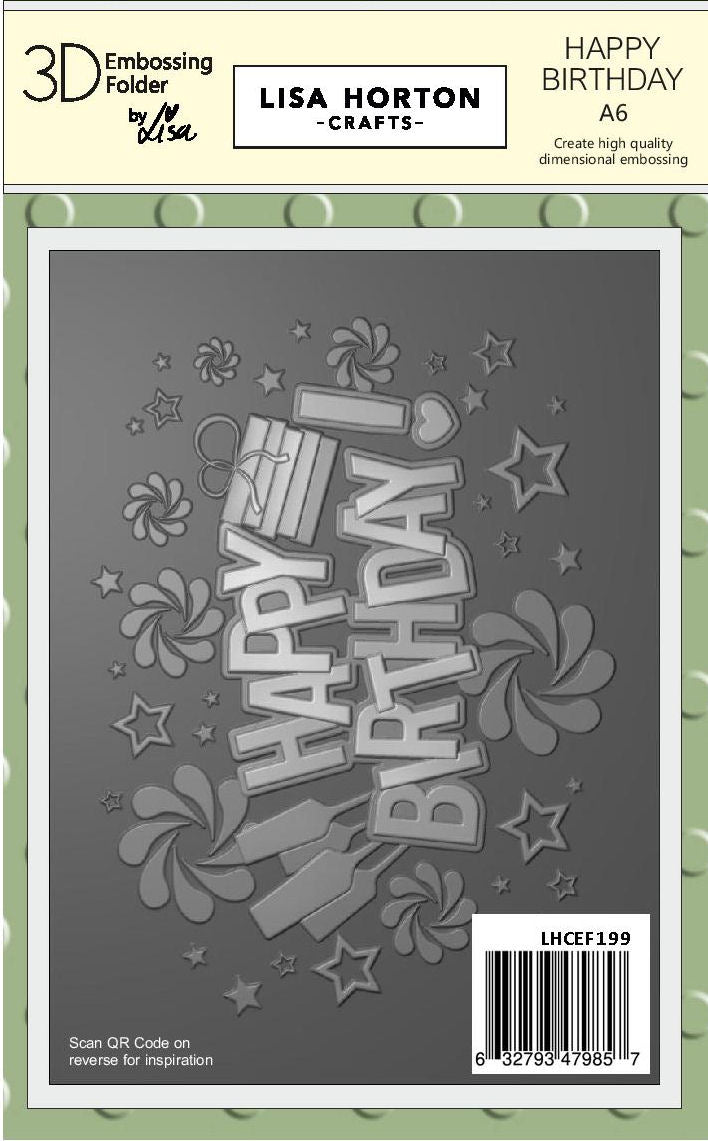 Lisa Horton Crafts Happy Birthday A6 3D Embossing Folder