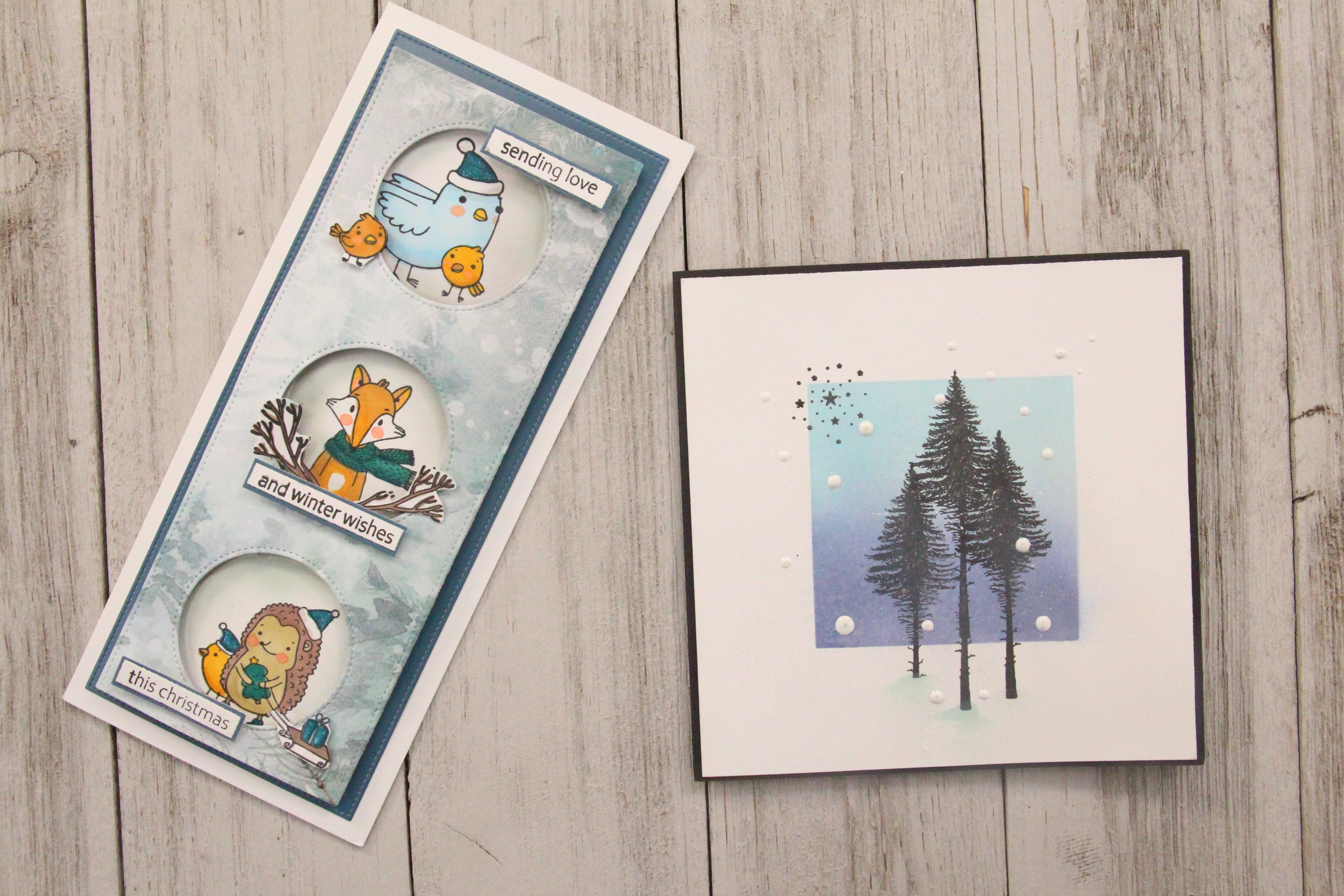 Nellie’s Choice Winter Animal Card and Lavinia Winter Trees Cards