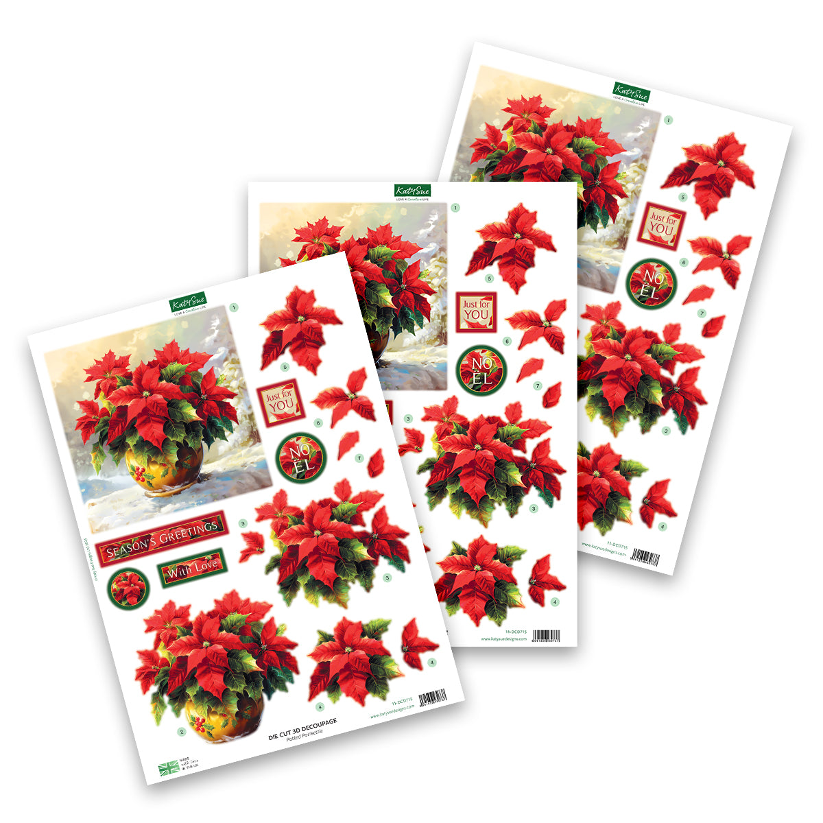 Die Cut Decoupage – Potted Poinsettia (pack of 3)