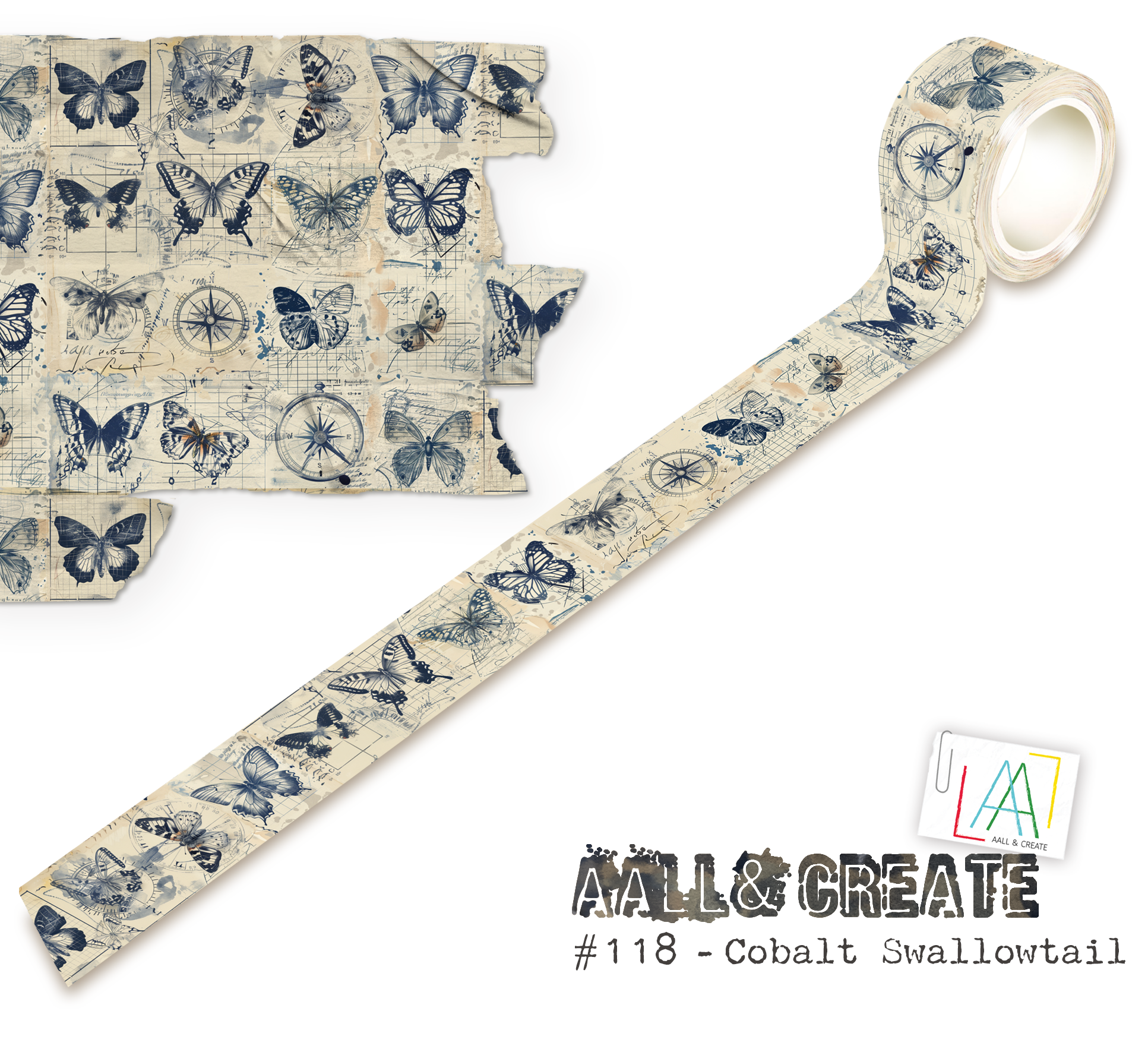 AALL and Create - Washi Tape 25mmx10m - Cobalt Swallowtail