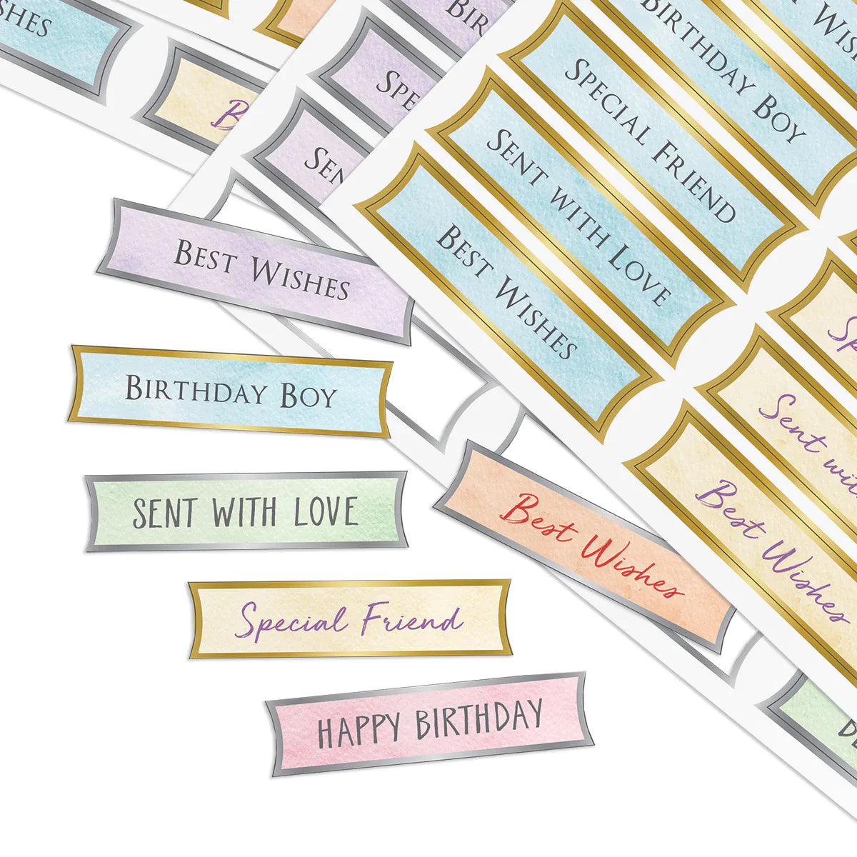 Foiled Pastel Birthday Banners Selection, 4 Sheets