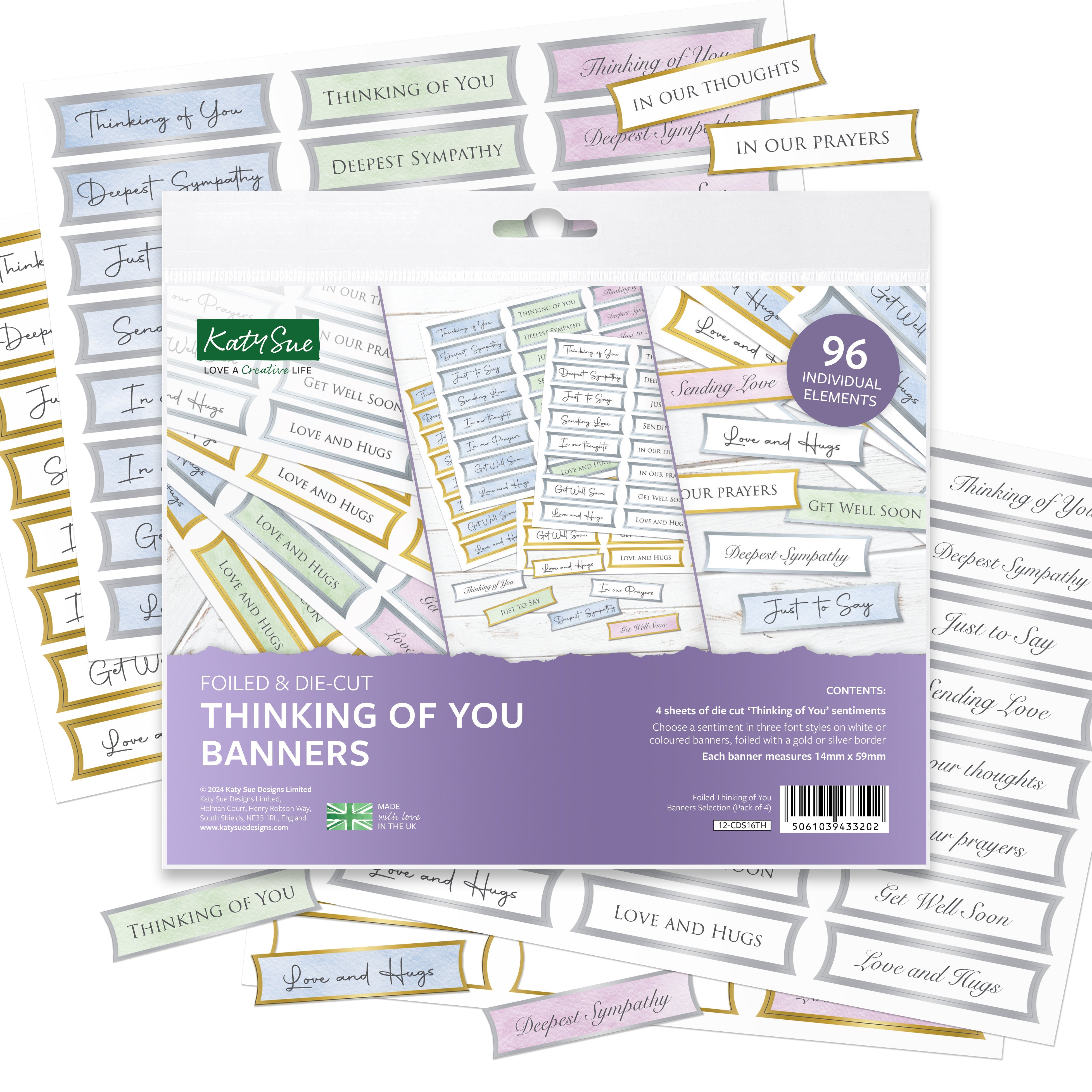 Foiled Thinking of You Straight Banners Selection, Pack of 4