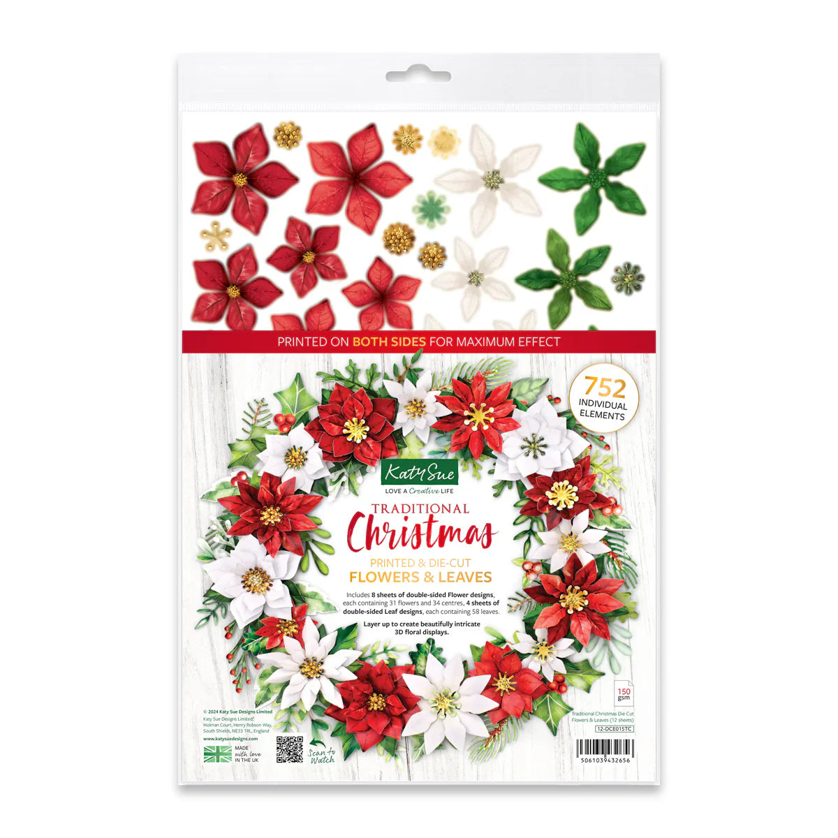 Traditional Christmas, Die Cut Flowers & Leaves, 12 sheets