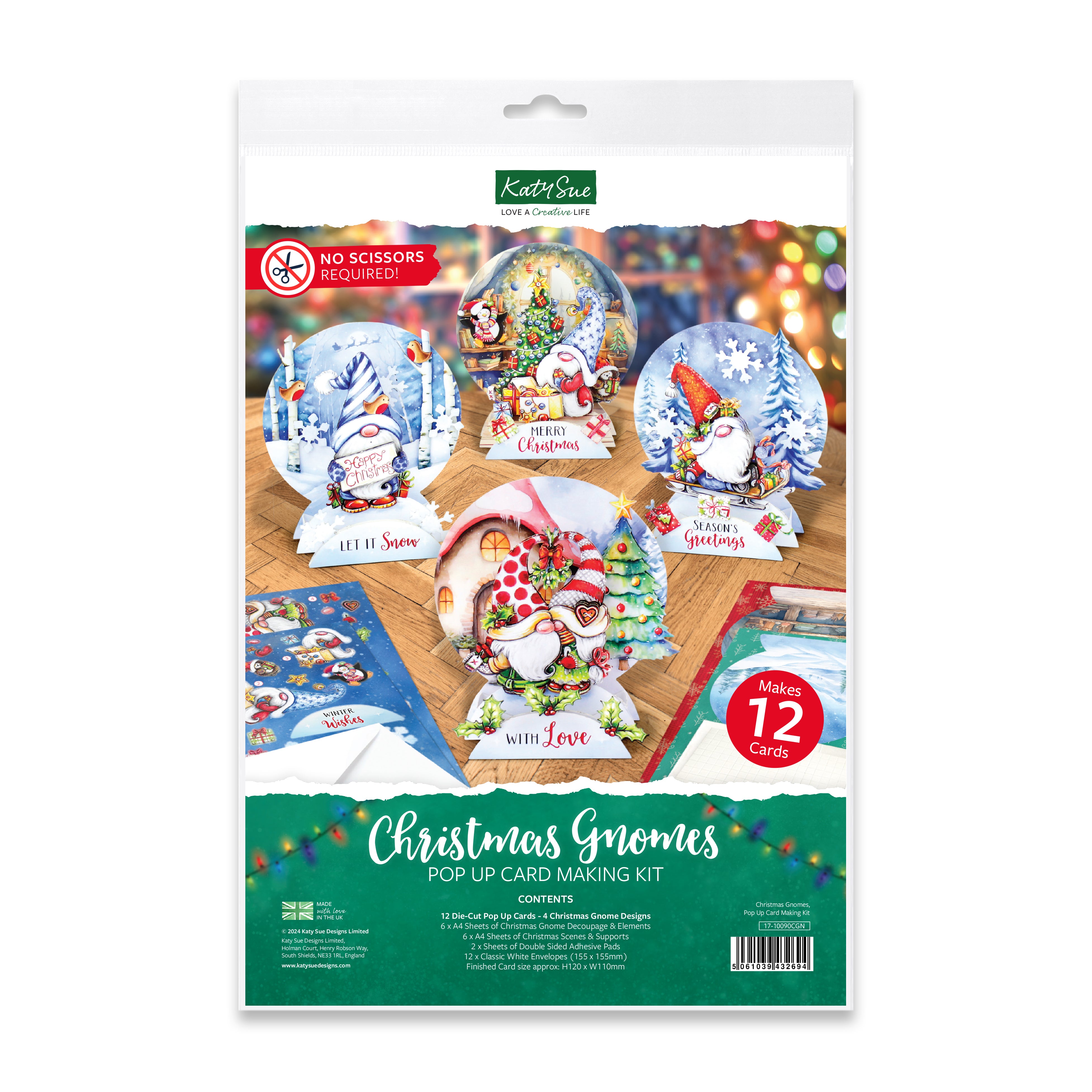 Christmas Garden Gnomes, Pop Up Card Making Kit