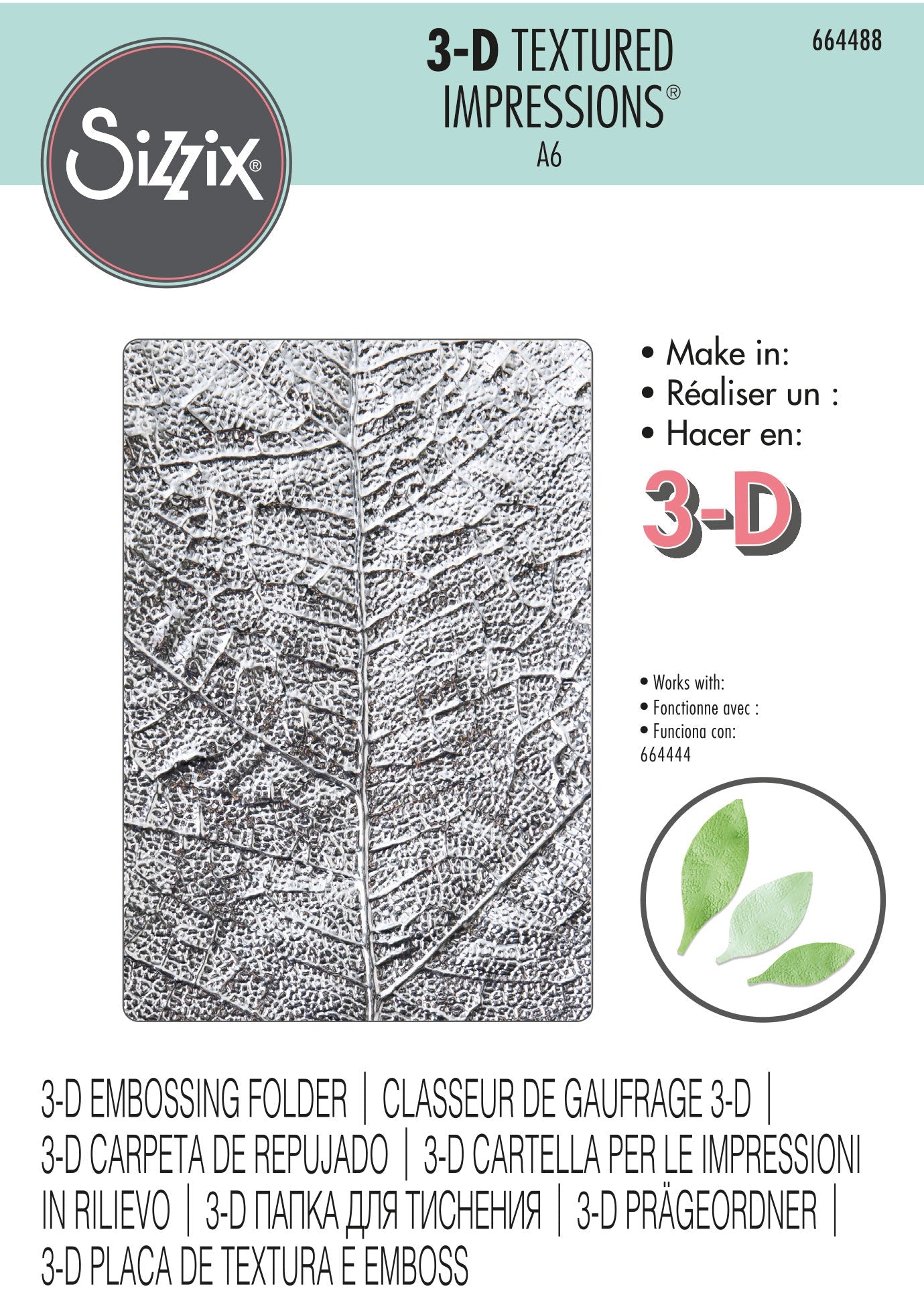 Sizzix 3-D Textured Impressions Embossing Folder - Leaf Veins