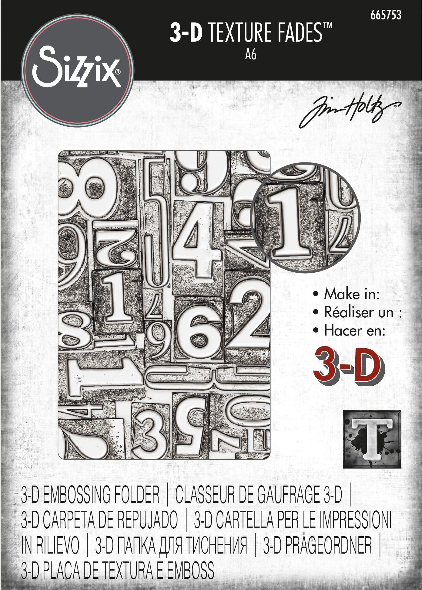 Sizzix 3-D Texture Fades Embossing Folder - Numbered by Tim Holtz