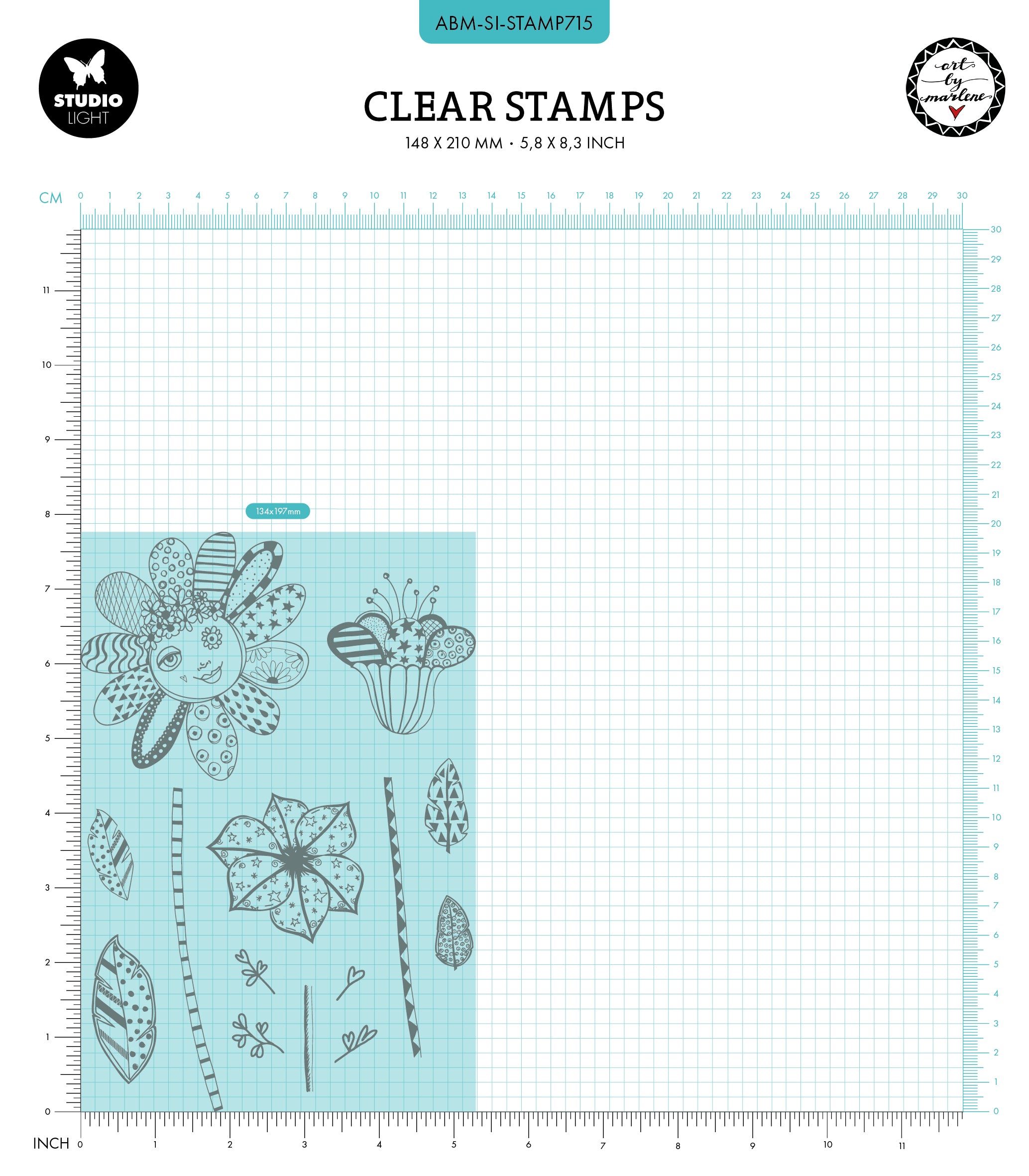 ABM Clear Stamp Playful Flowers Signature Collection 14 PC