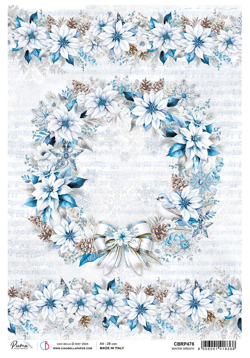 Rice Paper A4 Winter Wreath - 5 Sheets