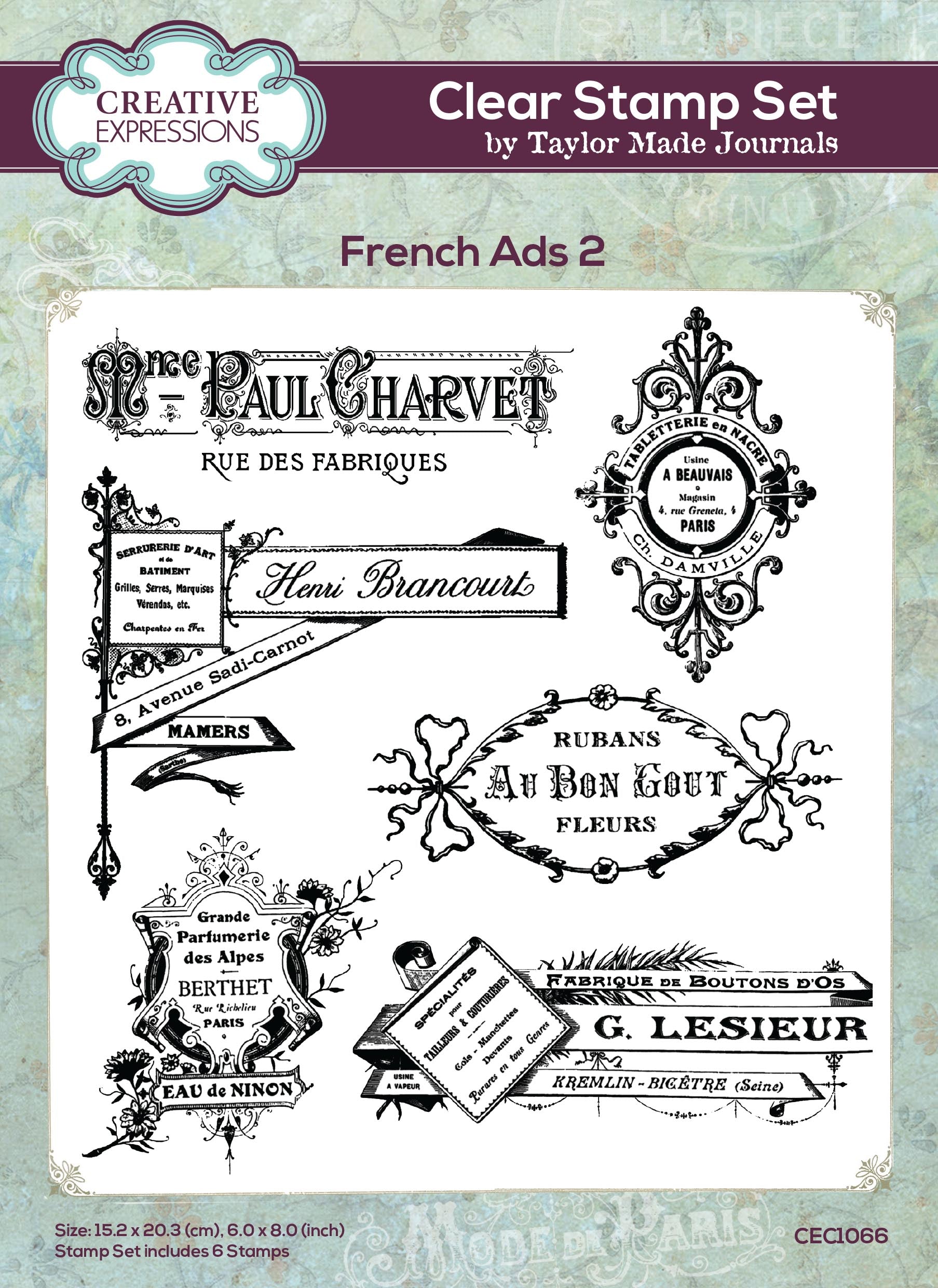 Creative Expressions Taylor Made Journals French Ads 2 6 in x 8 in Clear Stamp Set