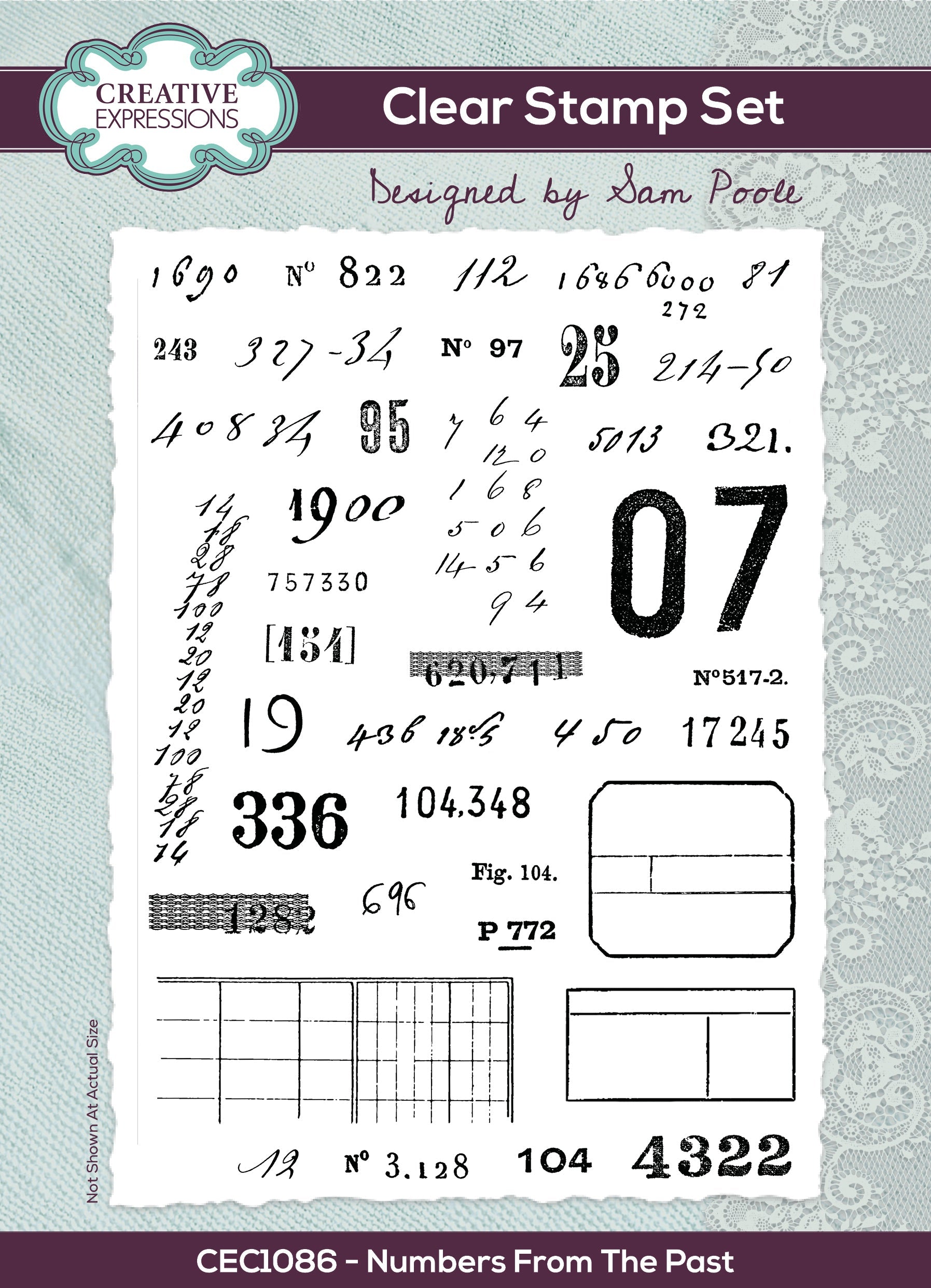 Creative Expressions Sam Poole Numbers From The Past 6 in x 8 in Clear Stamp Set