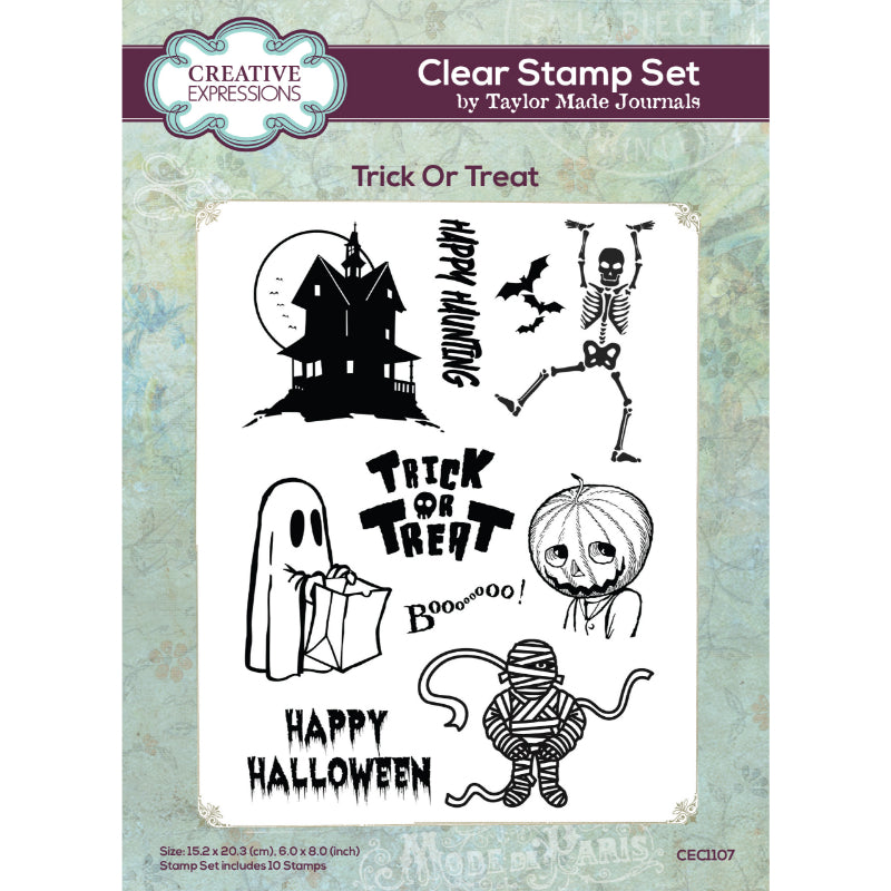 Creative Expressions Taylor Made Journals Trick Or Treat 6 in x 8 in Clear Stamp Set