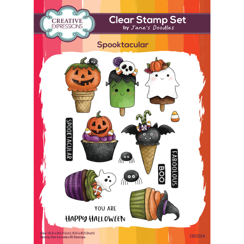 Creative Expressions Jane's Doodles Spooktacular 6 in x 8 in Clear Stamp Set