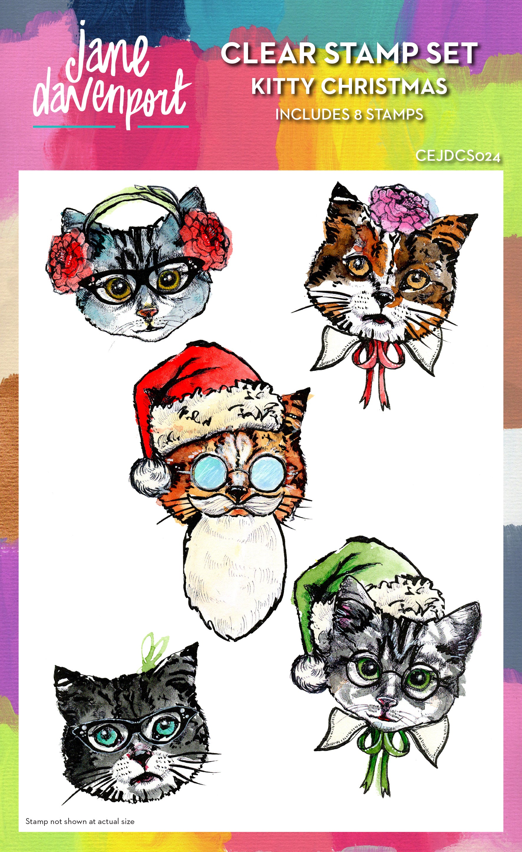 Creative Expressions Jane Davenport Kitty Christmas 6 in x 8 in Clear Stamp Set