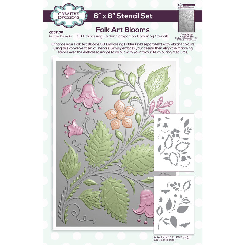Creative Expressions Folk Art Blooms Companion Colouring Stencil 6 in x 8 in Set of 2