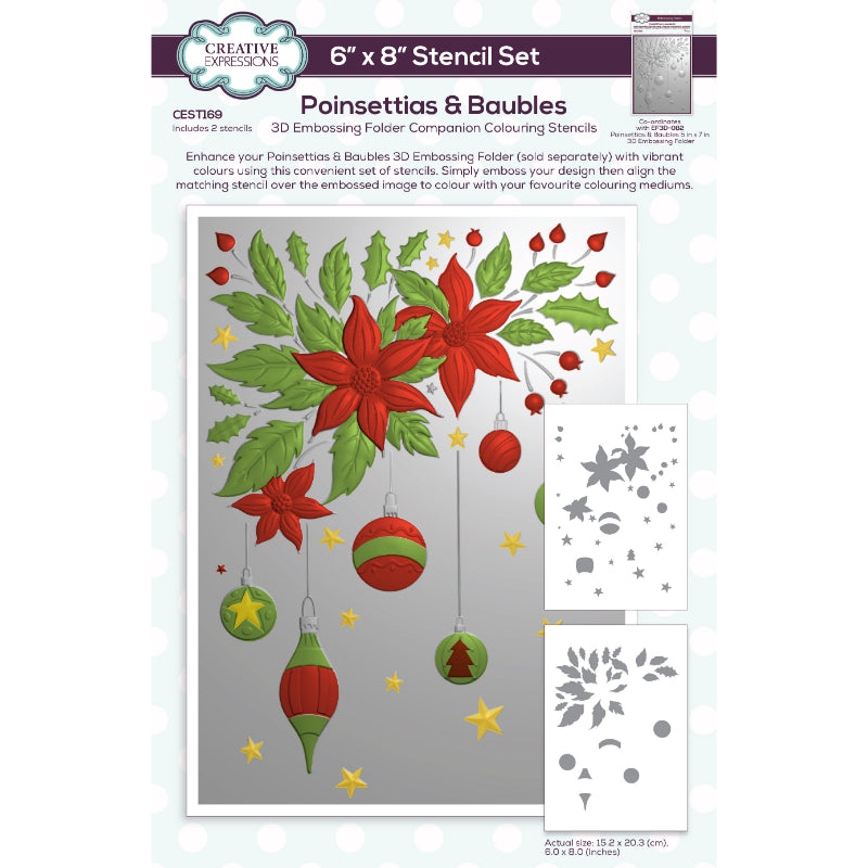 Creative Expressions Poinsettias & Baubles Companion Colouring Stencil 6 in x 8 in Set of 2