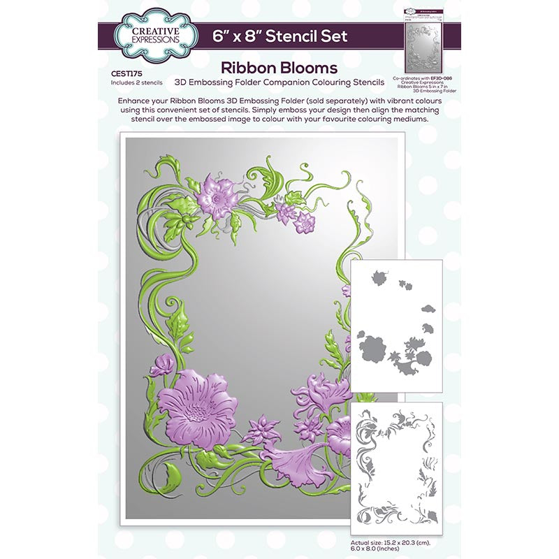 Creative Expressions Ribbon Blooms Companion Colouring Stencils 6 in x 8 in Set of 2