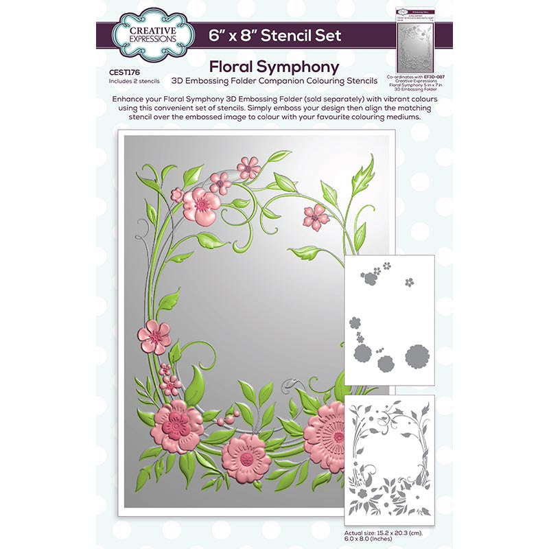 Creative Expressions Floral Symphony Companion Colouring Stencils 6 in x 8 in Set of 2