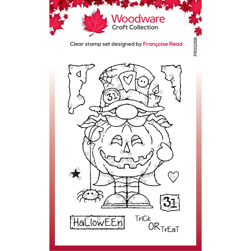 Woodware Clear Singles Mad Hatter Gnome 4 in x 6 in Stamp Set