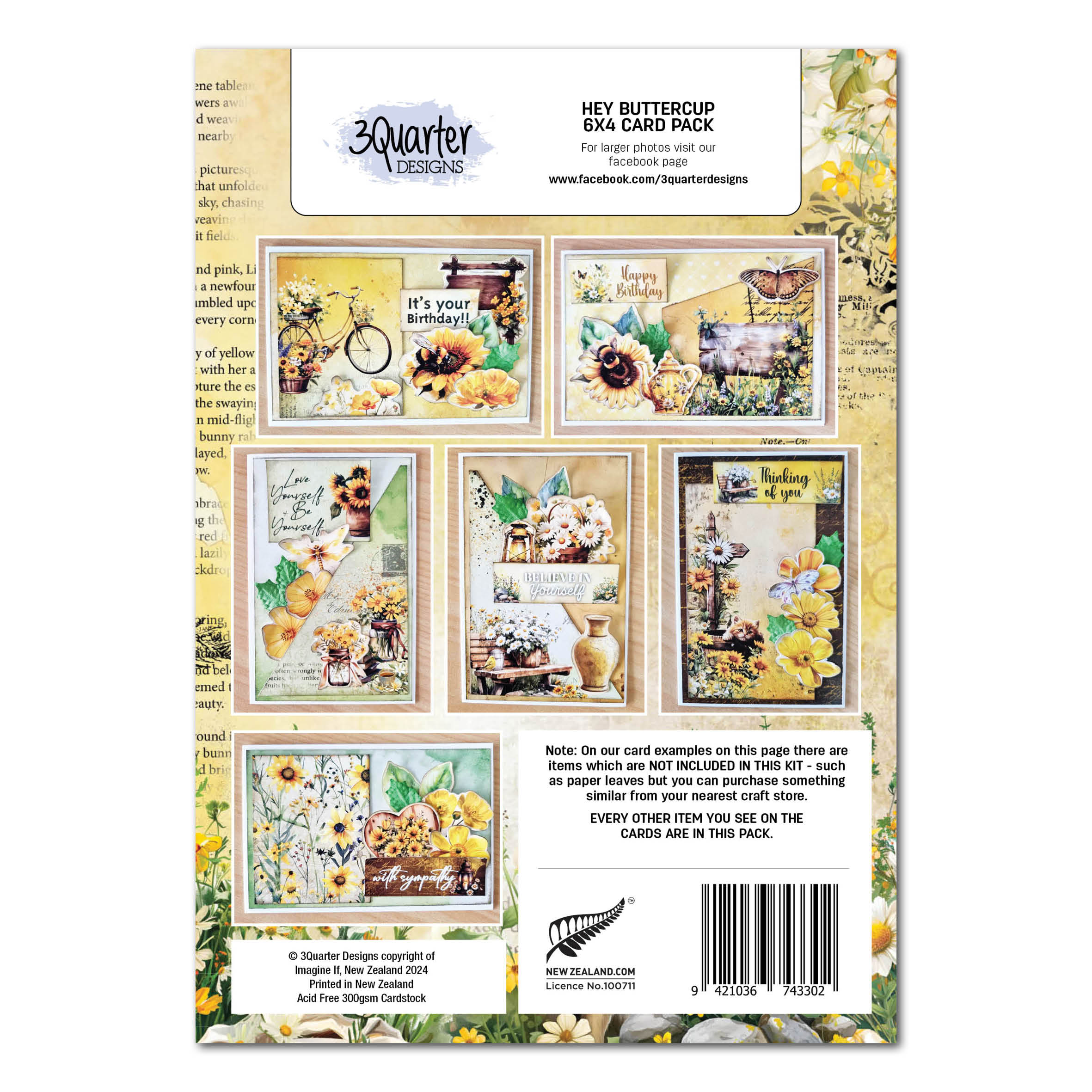 3Quarter Designs Hey Buttercup 6x4 Card Pack