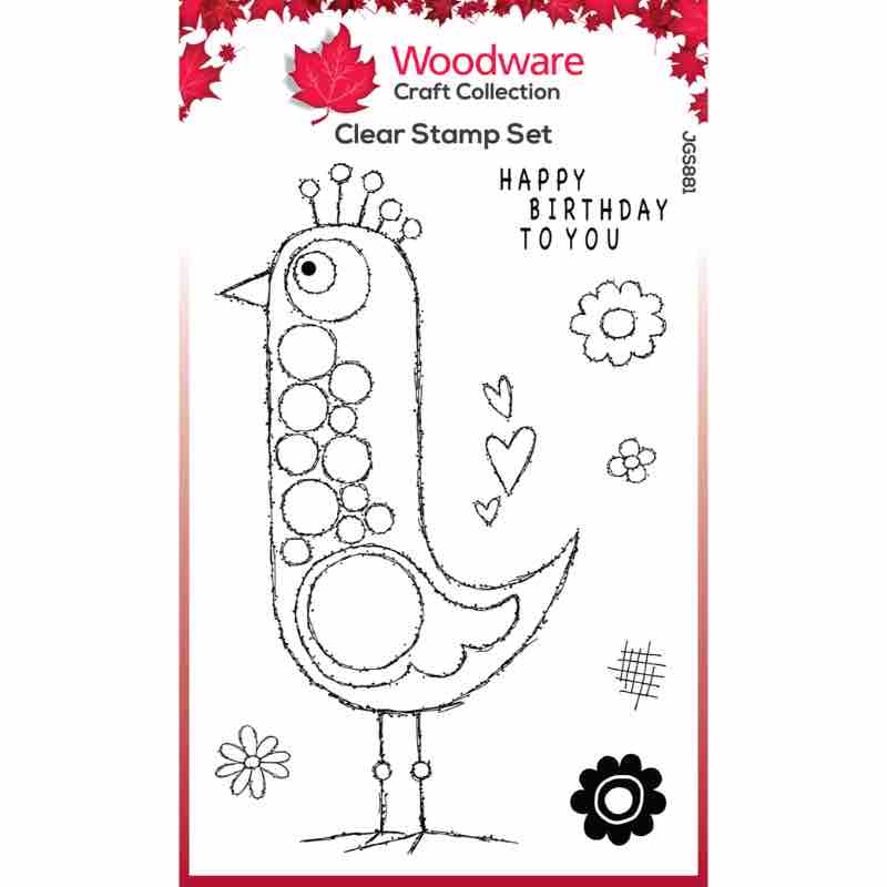 Woodware Clear Singles Bubble Birds Lina 4 in x 6 in Stamp Set