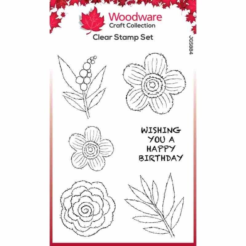 Woodware Clear Singles Blooms For Birds Flower Heads 4 in x 6 in Stamp Set