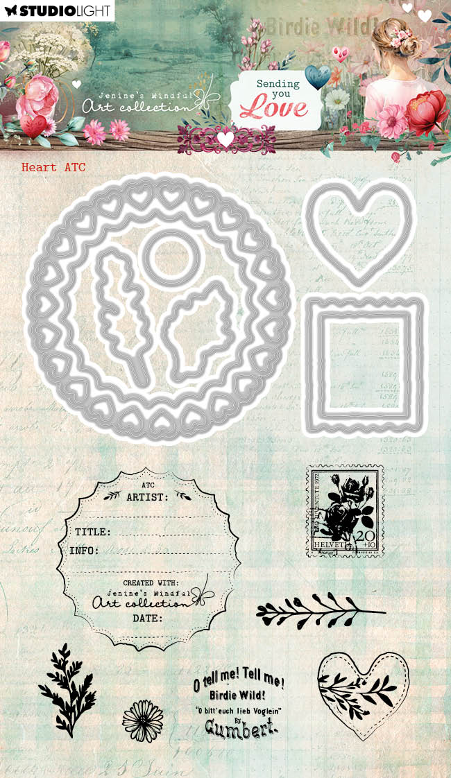 JMA Stamp And Cutting Dies Heart ATC Sending You Love 15 PC