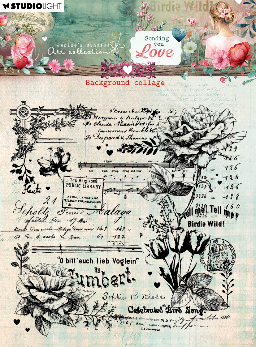 JMA Clear Stamps Background Collage Sending You Love 1 PC