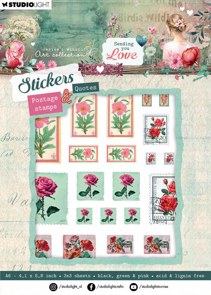 JMA Sticker Sheets Postage Stamps & Quotes Sending You Love 9 SH