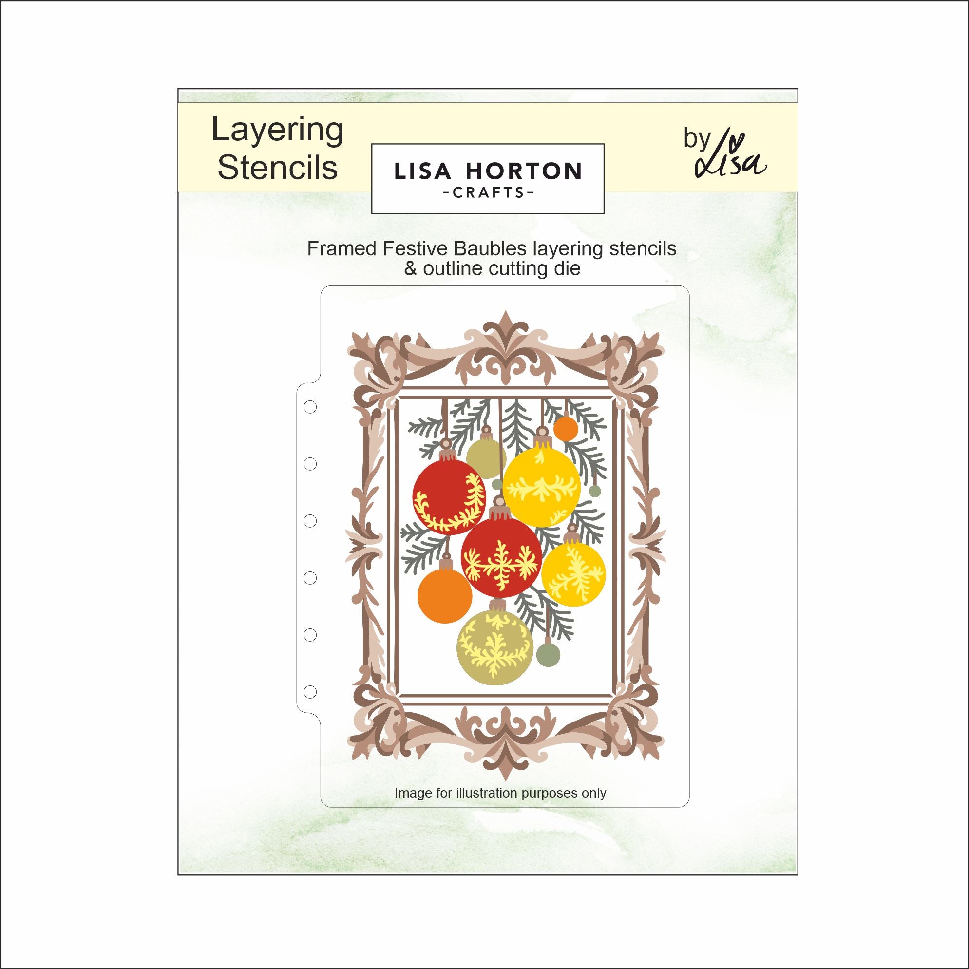 Lisa Horton Crafts Framed Festive Baubles 5" x 7" Layering Stencils & Die