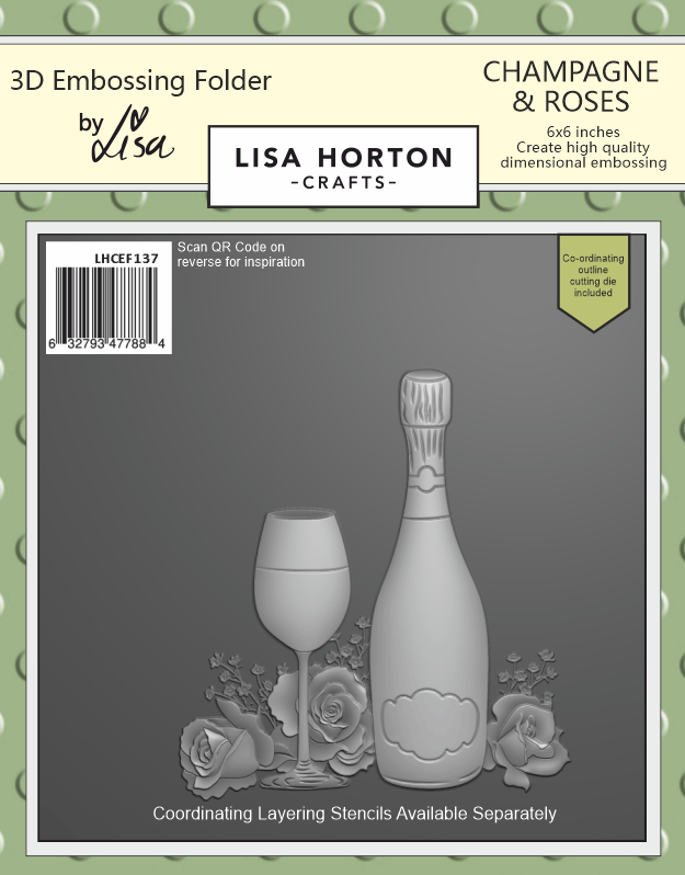 Lisa Horton Crafts Champagne & Roses 6x6 3D Embossing Folder & Die
