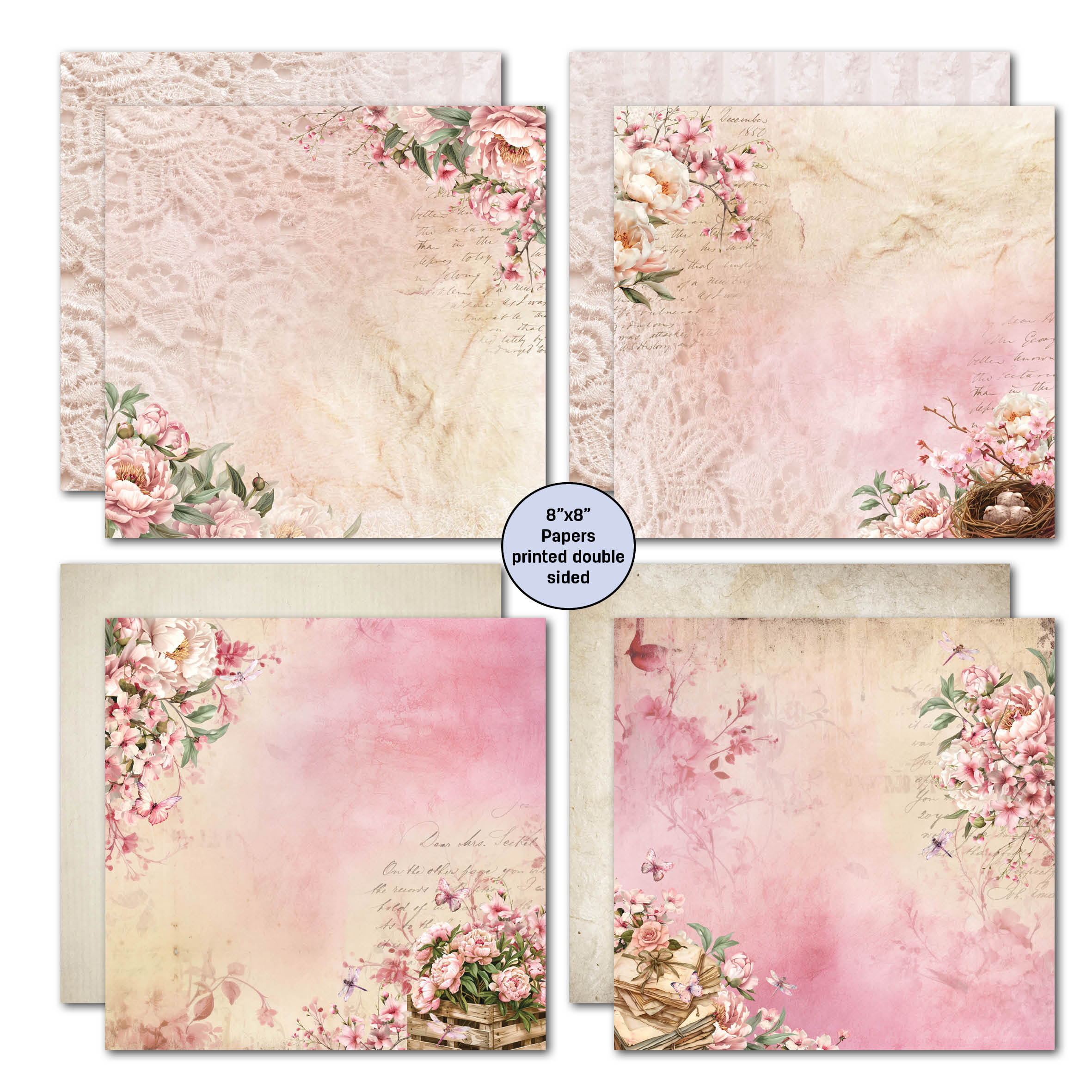 3Quarter Designs Blossoming Peonies 8x8 Paper Pack