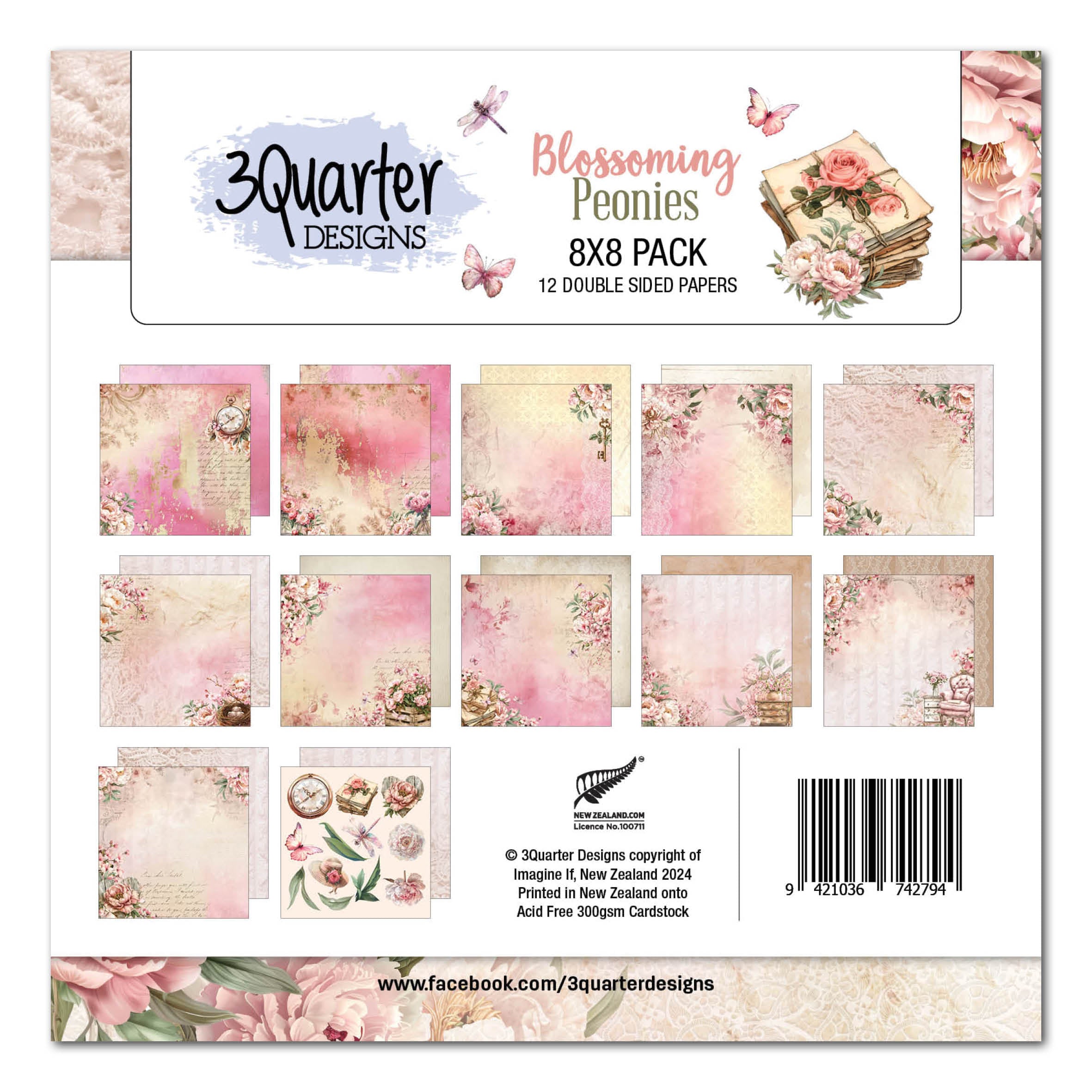 3Quarter Designs Blossoming Peonies 8x8 Paper Pack