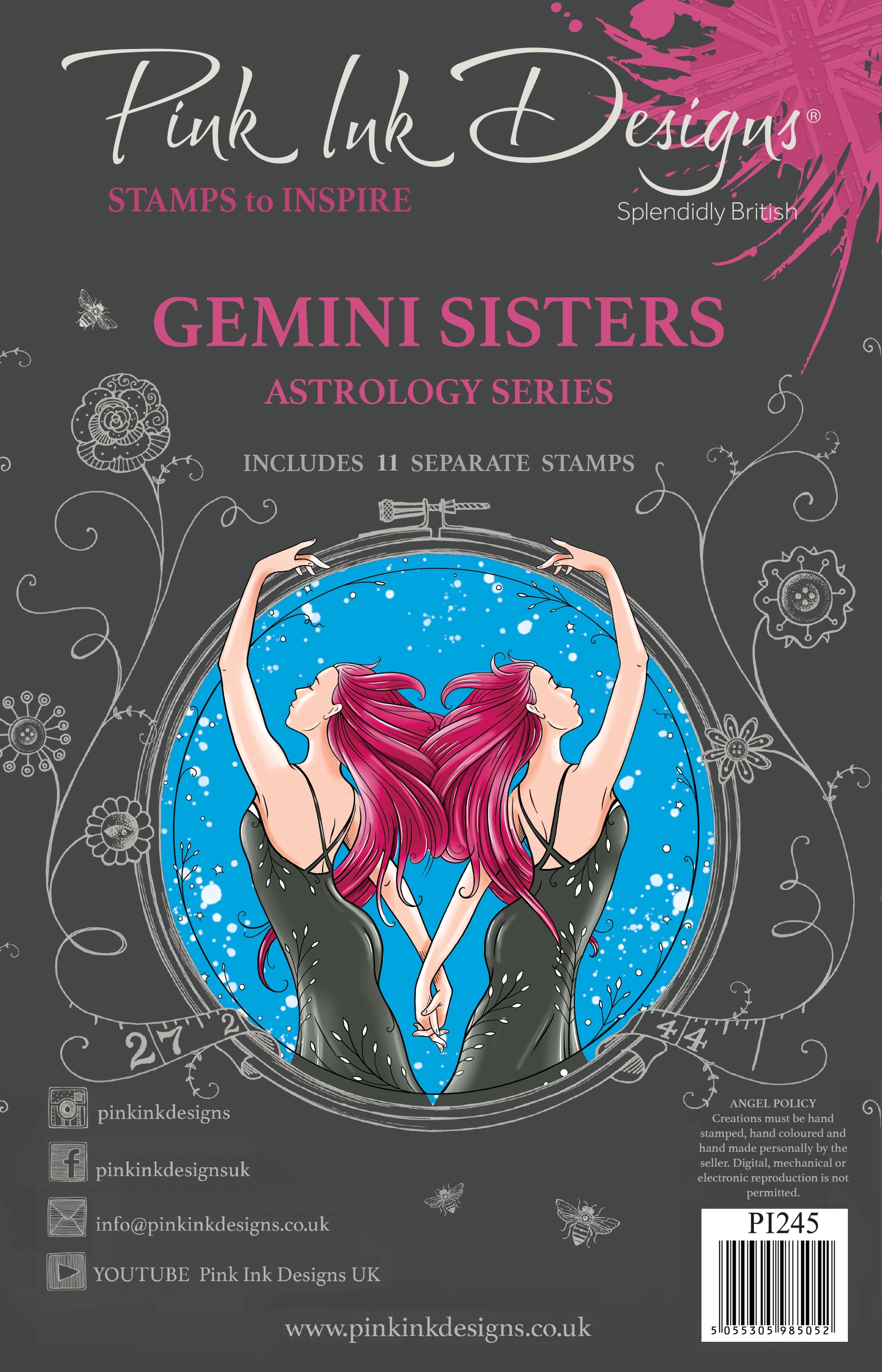 Pink Ink Designs Gemini Sisters 6 in x 8 in Clear Stamp Set