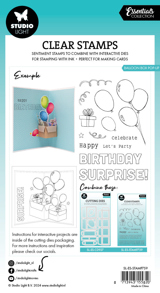 SL Clear Stamps Balloon Box Pop-Up Essentials 13 PC