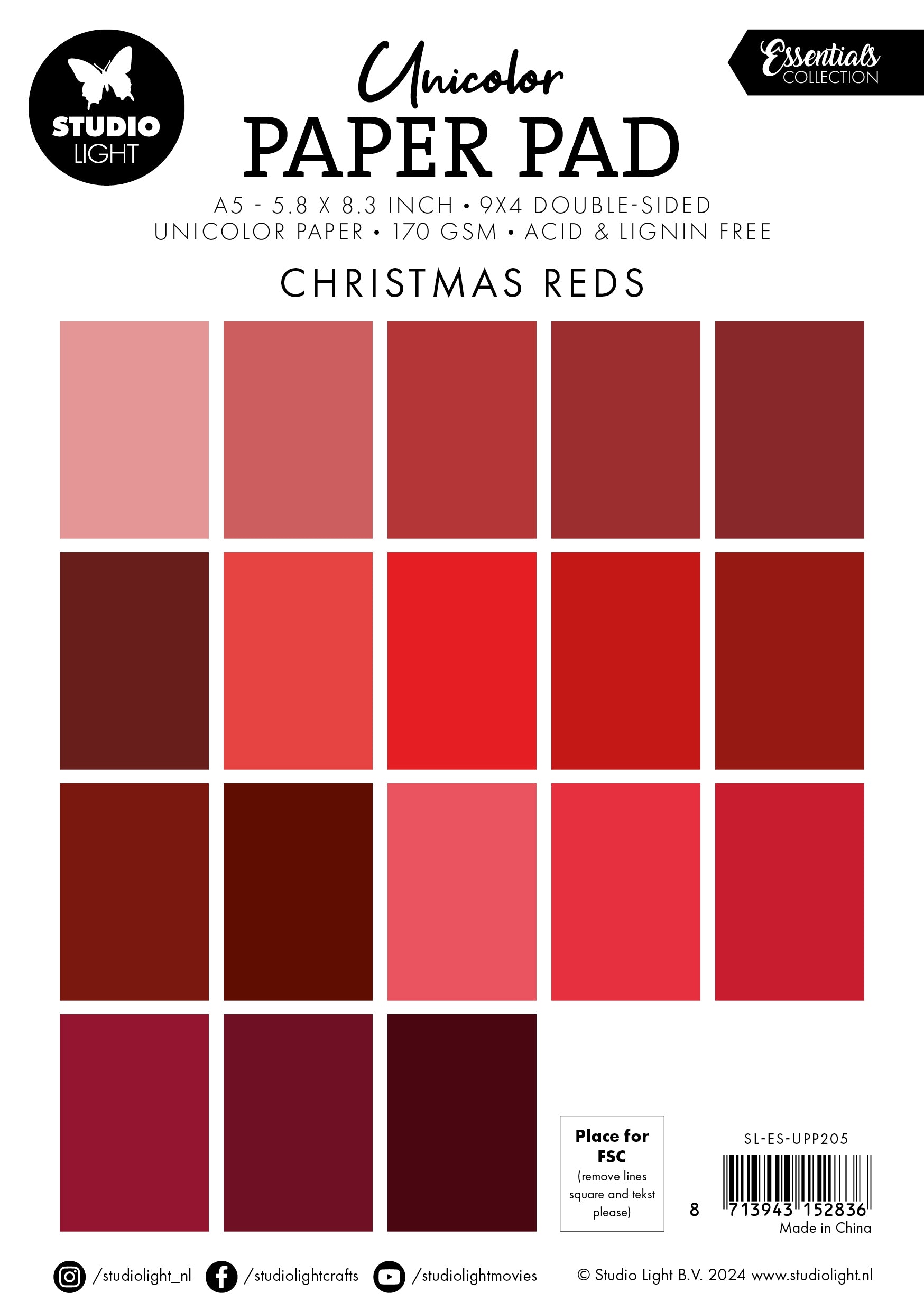 SL Unicolor Paper Pad Christmas Reds  Essentials 36 SH