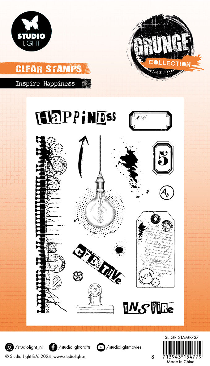 SL Clear Stamp Inspire Happiness Grunge Collection 14 PC