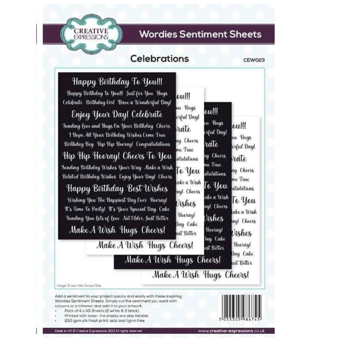 Creative Expressions Wordies Sentiment Sheets Celebrations