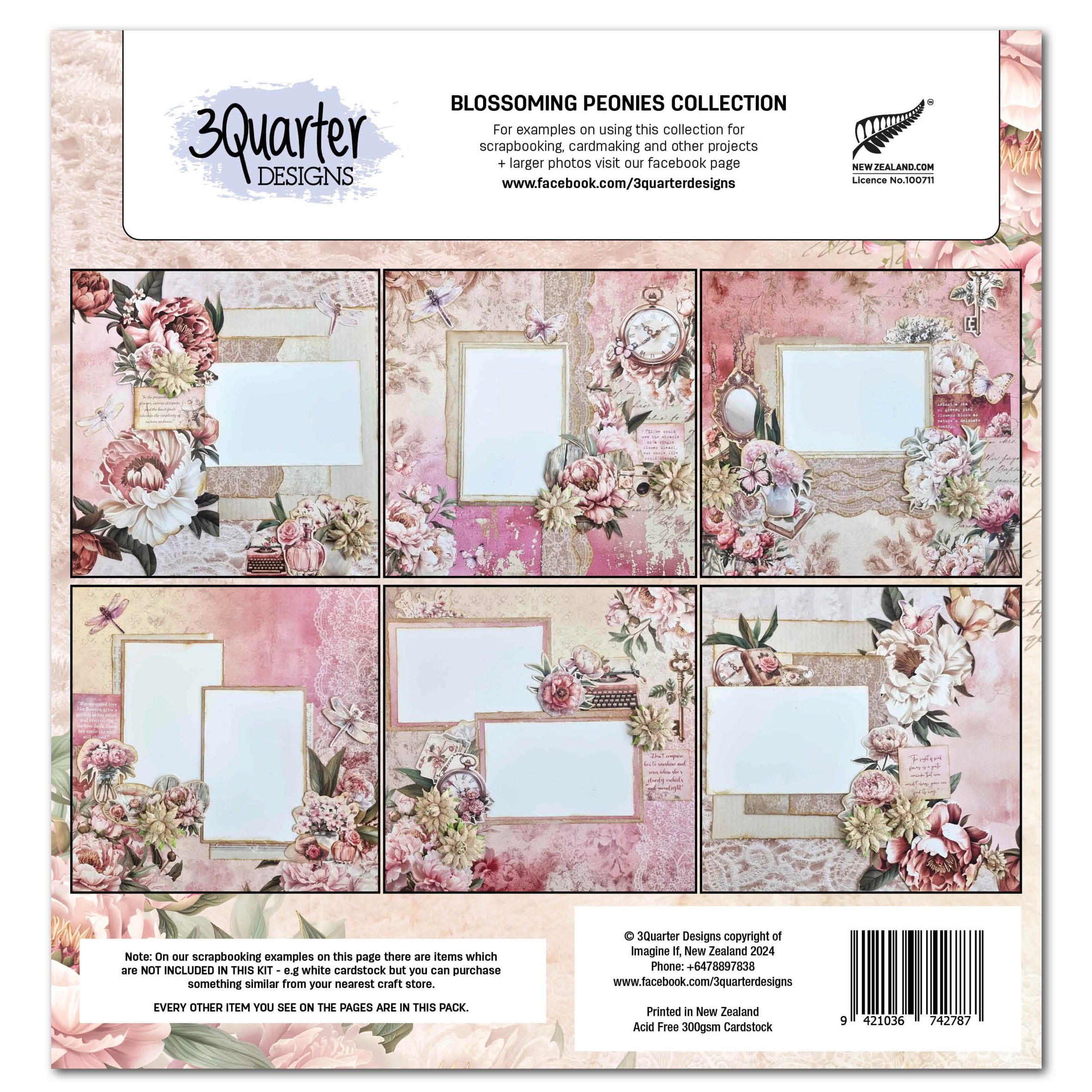 3Quarter Designs Blossoming Peonies 12x12 Design Paper & Diecuts Set