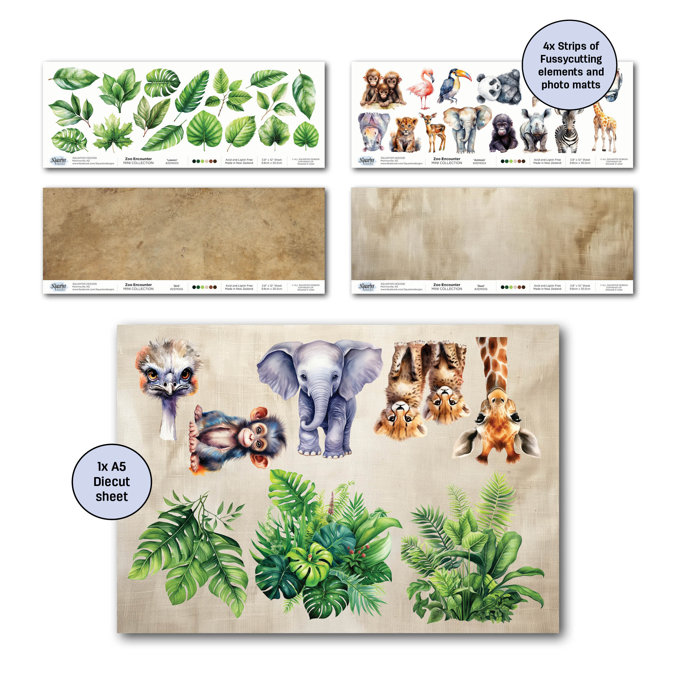 3Quarter Designs Zoo Encounter - 12x12 Design Paper & Diecuts Set Mini Collection