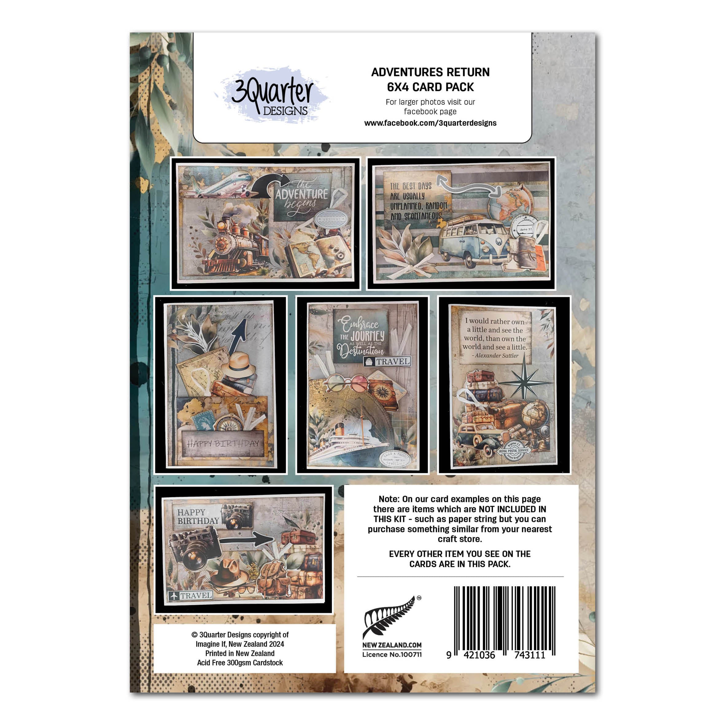 3Quarter Designs Adventures Return 6x4 Card Pack