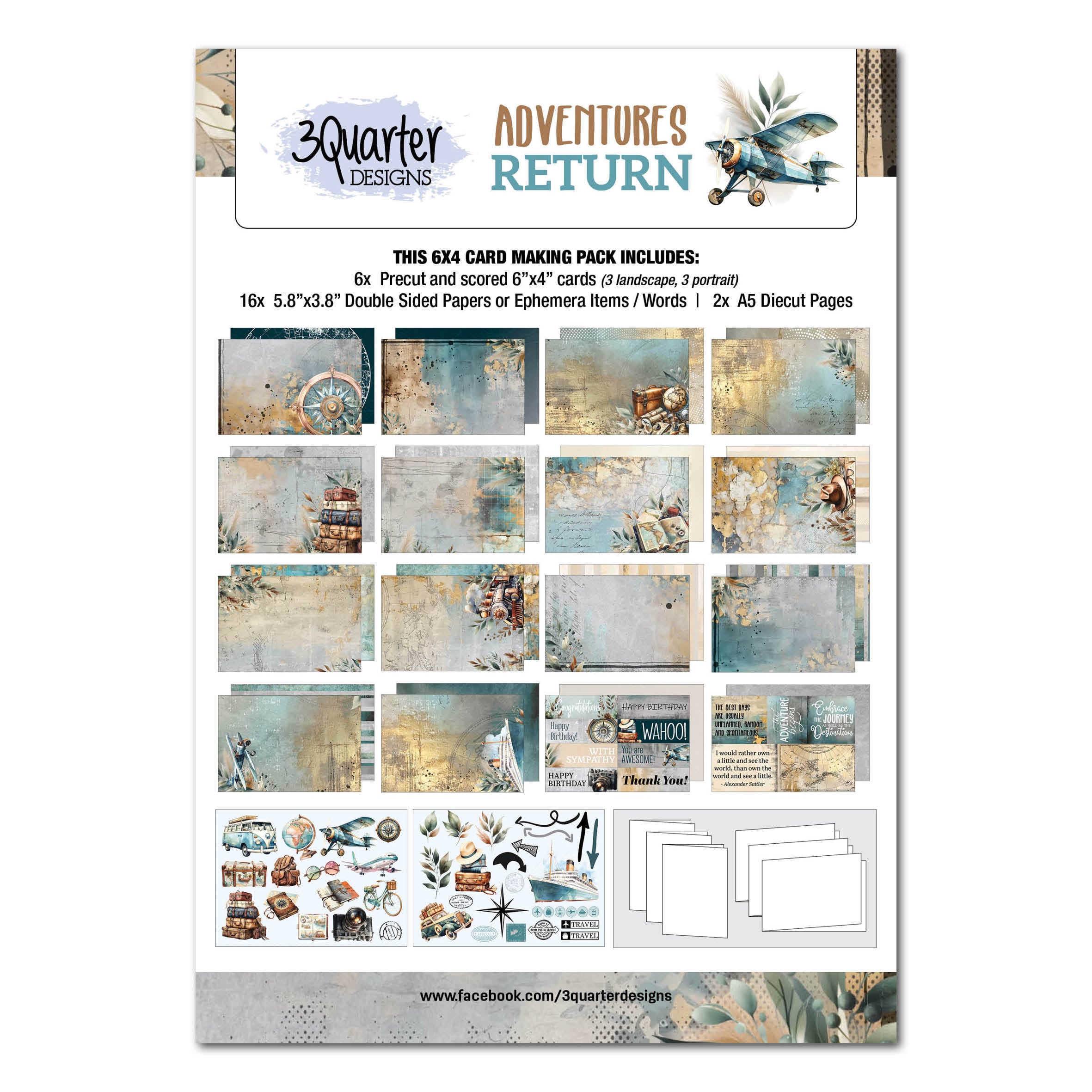 3Quarter Designs Adventures Return 6x4 Card Pack