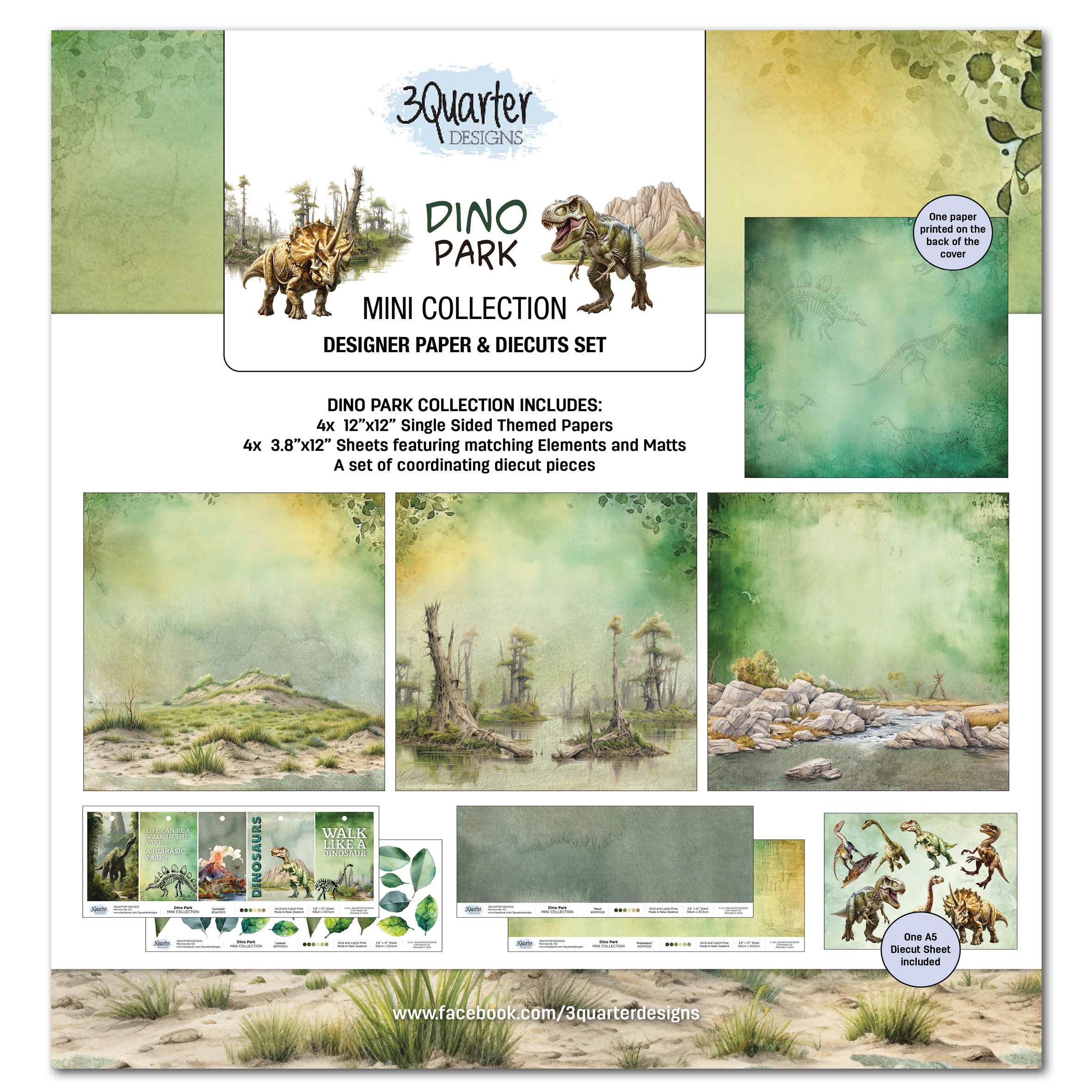 3Quarter Designs Dino Park - 12x12 Design Paper & Diecuts Set Mini Collection