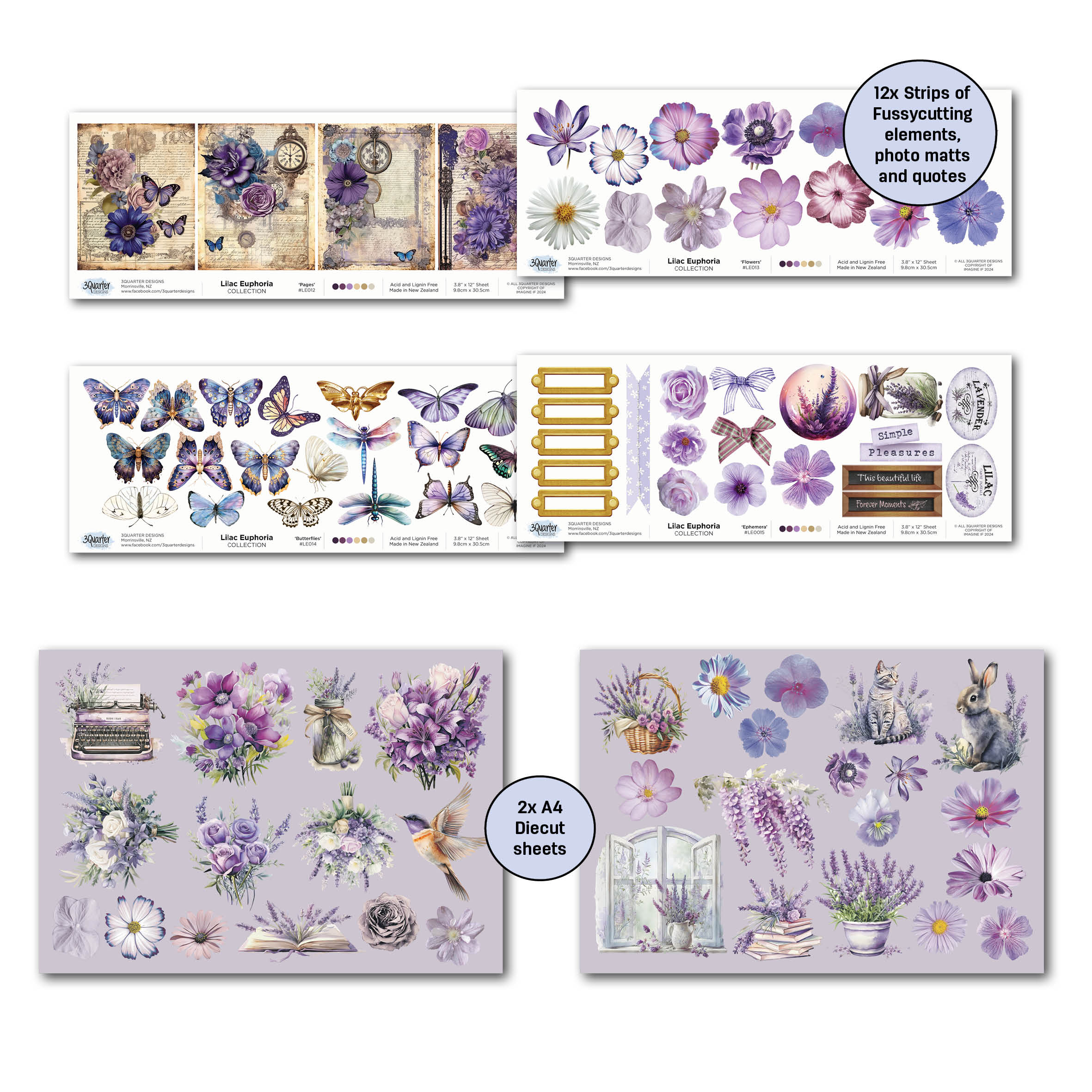 3Quarter Designs Lilac Euphoria 12x12 Design Paper & Diecuts Set