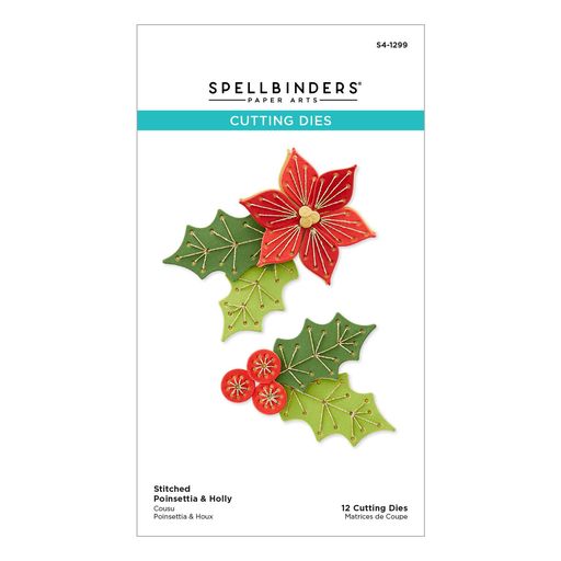 Stitched Poinsettia & Holly Etched Dies from the Christmas Collection