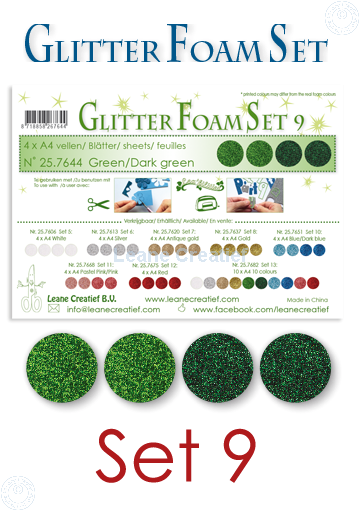 Glitter Foam Set 9, 4 Sheets A4 2 Green & 2 Dark Green