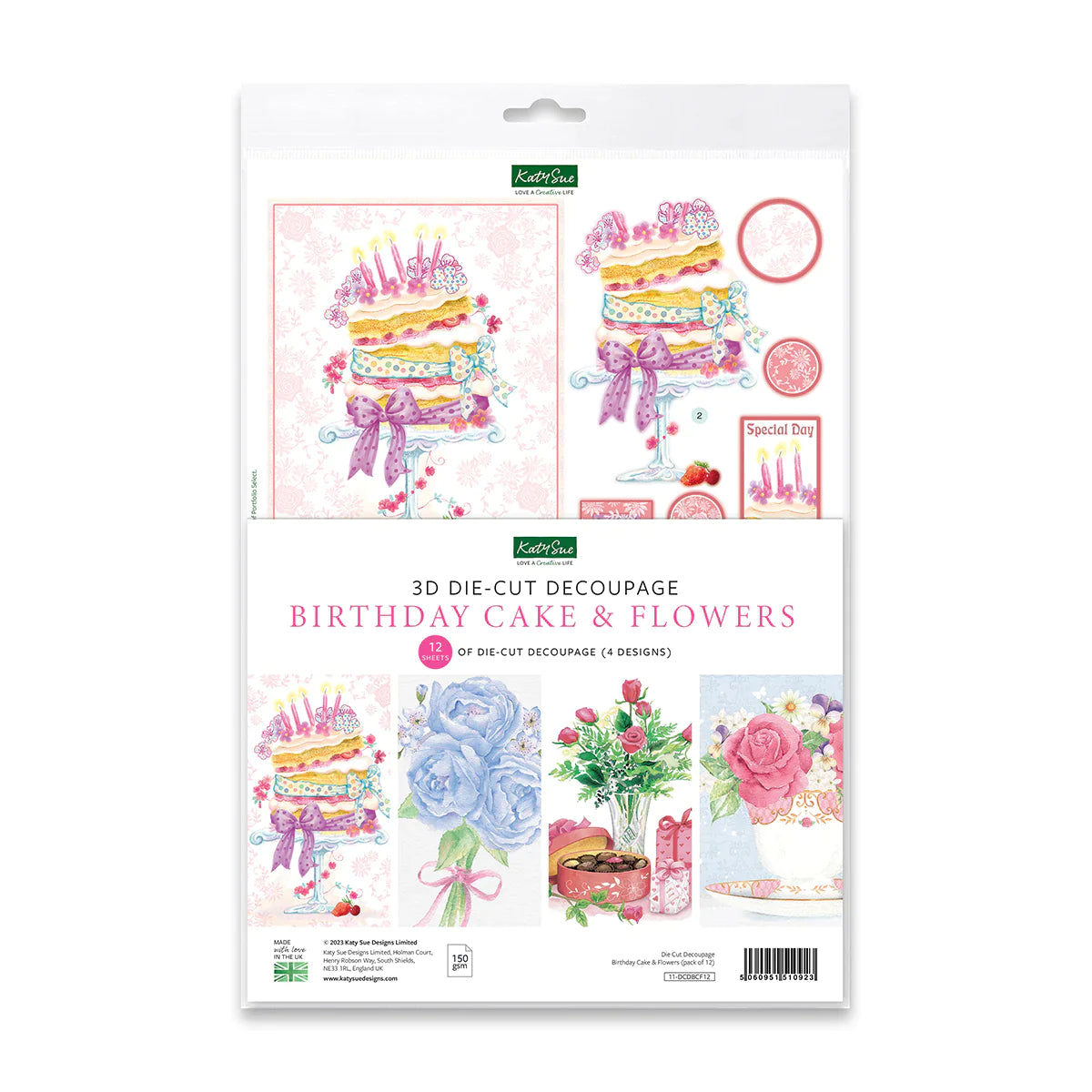 Die Cut Decoupage - Birthday Cake and Flowers (Pack Of 12)