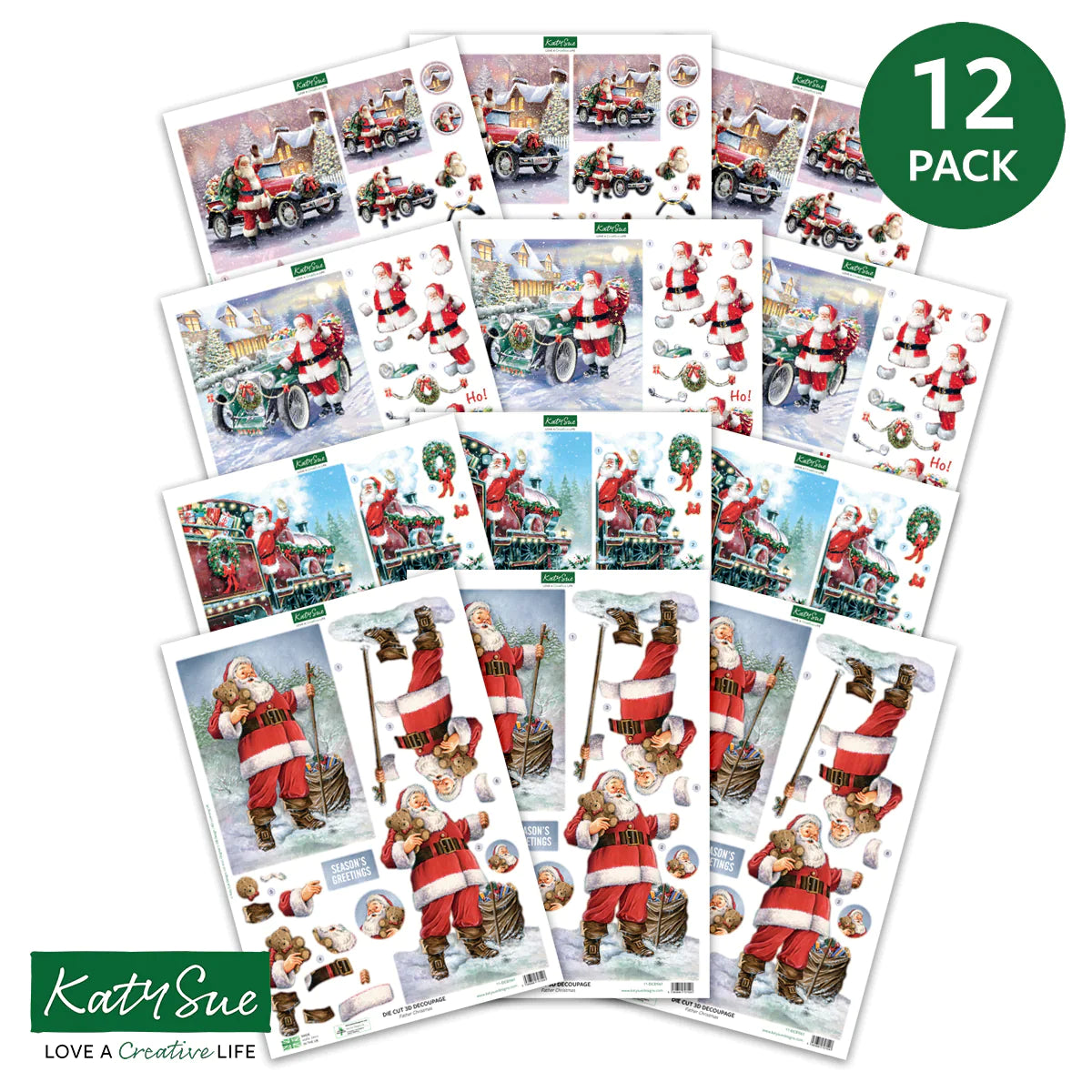 Die Cut Decoupage – Santa Selection (Pack Of 12)