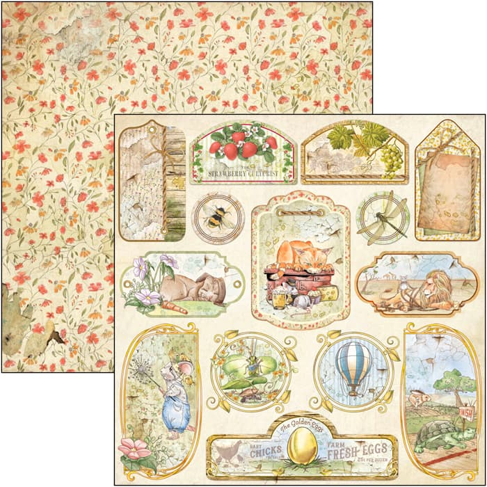 Ciao Bella Aesop’s Fables Tags & Frames Paper Sheet 12"X12" 1 Sheet