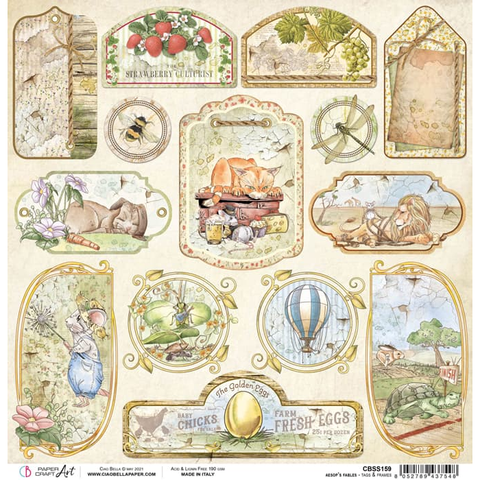 Ciao Bella Aesop’s Fables Tags & Frames Paper Sheet 12"X12" 1 Sheet