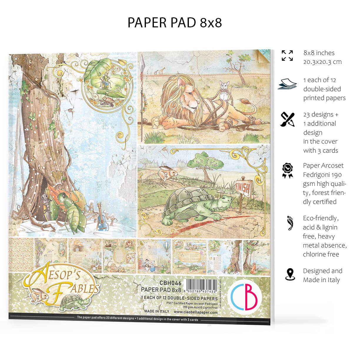 Ciao Bella Aesop's Fables Paper Pad 8"X8" 12/Pkg